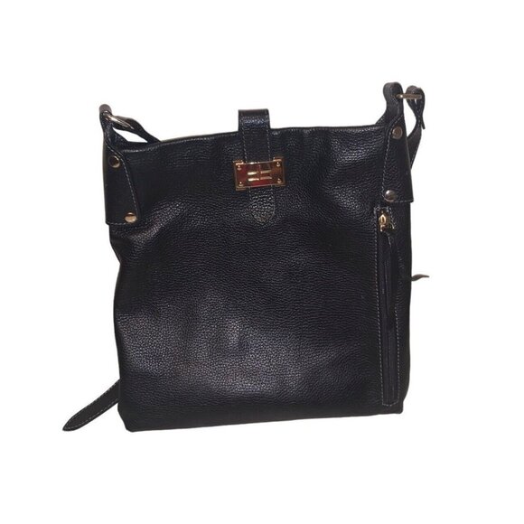 Courage B Black Genuine Leather Crossbody Purse Bag With Side Zipper - Picture 1 of 9